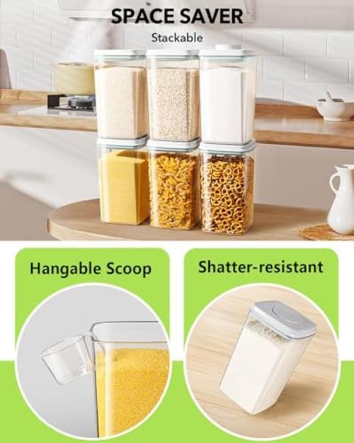 Airtight Pop Food Storage Container with Lid & 130ml Scoop BPA-Free 4L/4.2qt