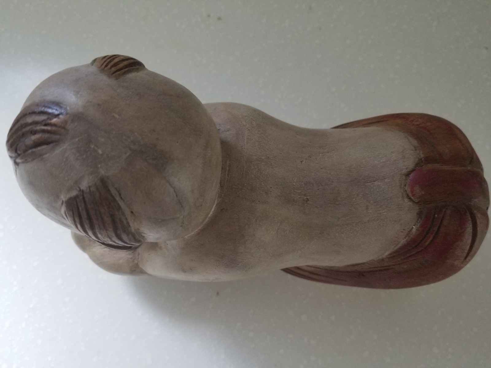 Vintage Chinese Opium Pillow Boy with Ball Solid Wood Headrest Hand Carved 9×7.5