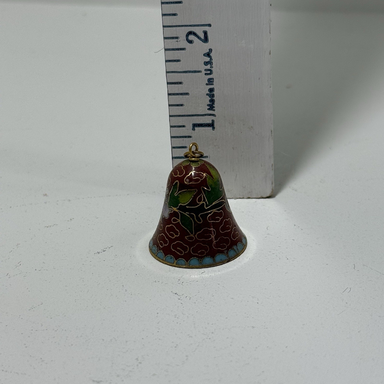 Vintage Cloisonne Floral Bell Ornament Asian Oriental Chinese Cottage Decor