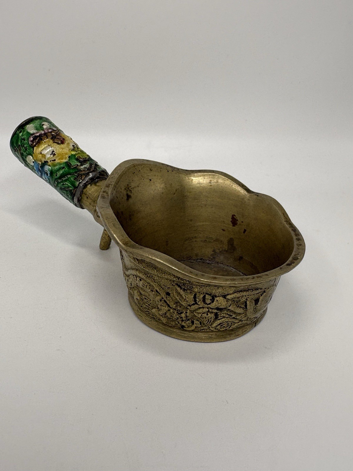 Vintage Chinese silk iron or coal iron with Cloisonné enamel handle