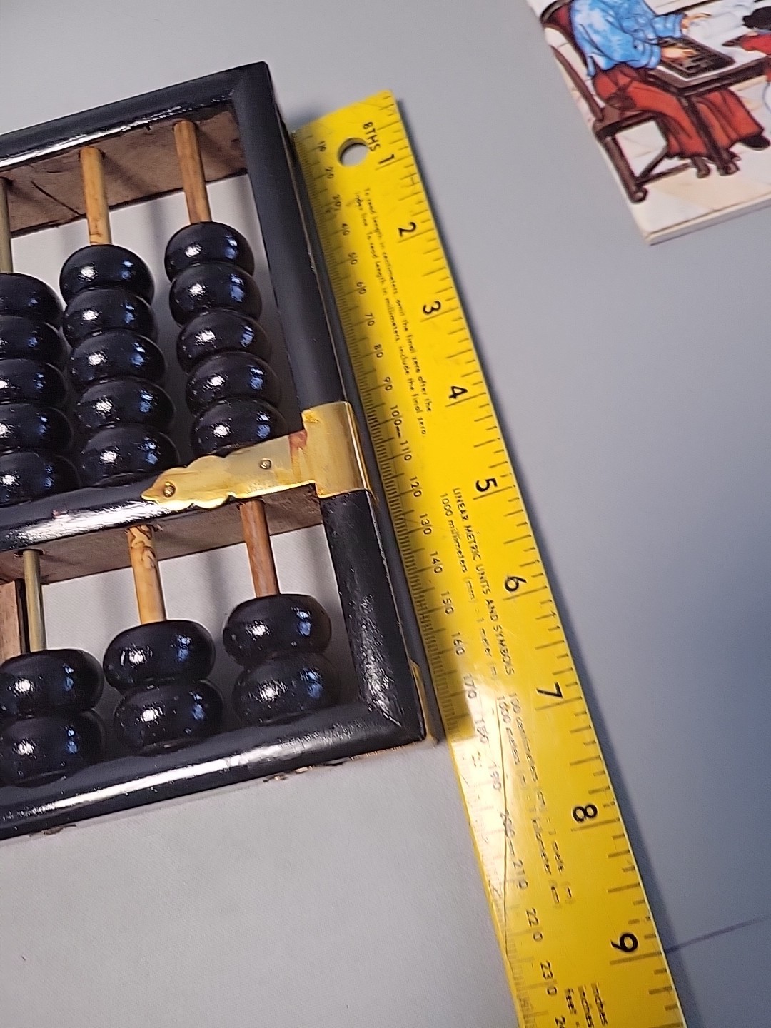 Vintage Chinese Abacus Wood & Brass Lotus Flower Brand Calculator 11 Row 77 Bead
