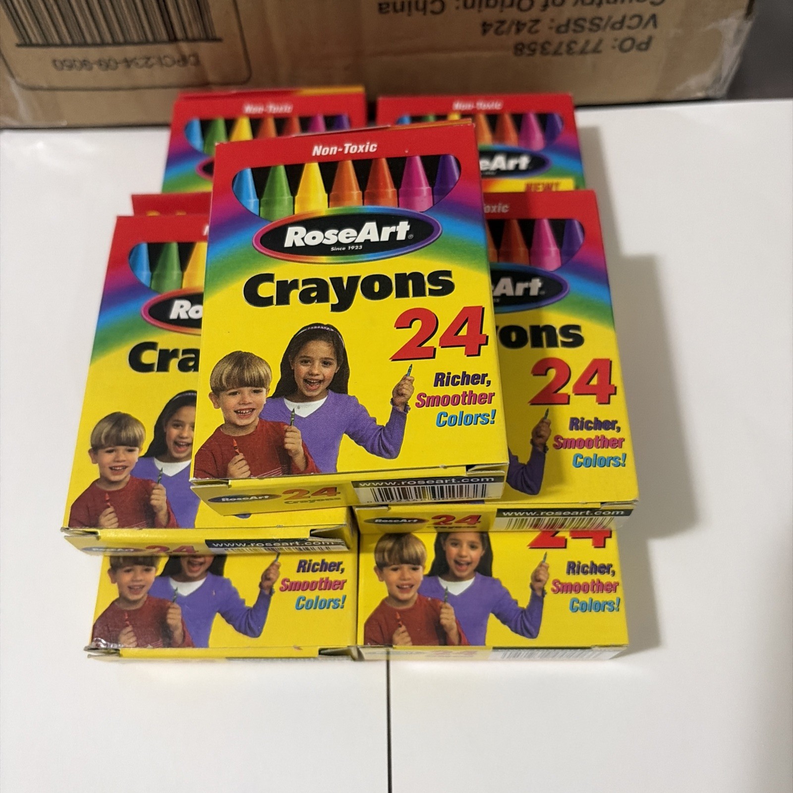Lot of (7) Seven Boxes of Vintage 2003 RoseArt Branded 24 Box Of Crayons NOS.