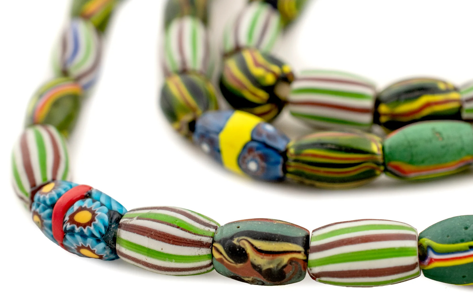 Venetian Watermelon Chevron Beads Long Strand #16608 10mm Ghana African Oval
