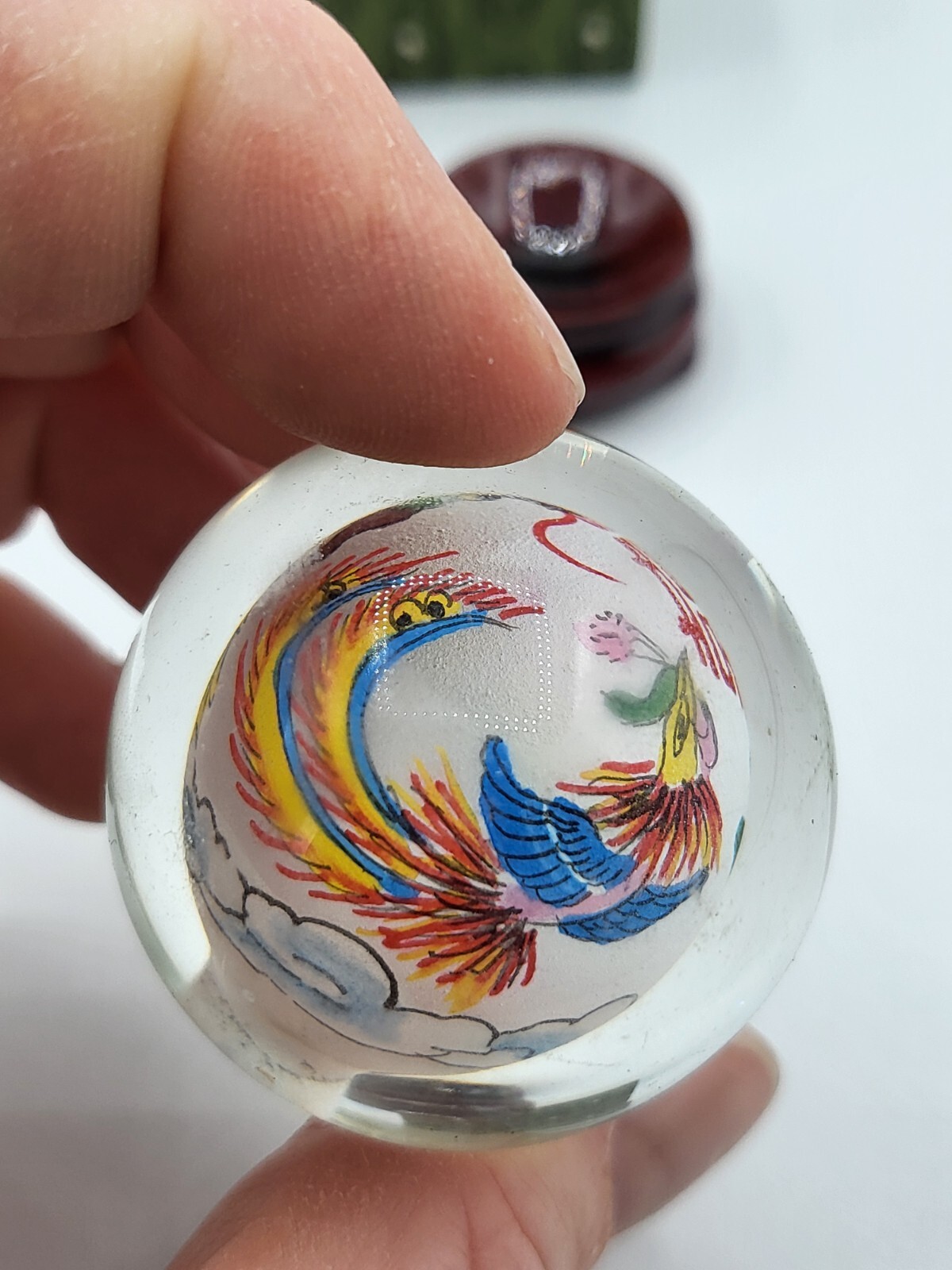 Vintage Miniature Souvenir Chinese Dragon Inner Painted Glass Ball Orb for Fred