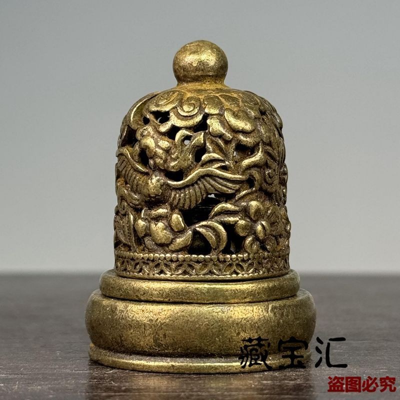 Antique Brass Incense Burner Seal Set 3-in-1 Hollow Flower Desktop Ornament