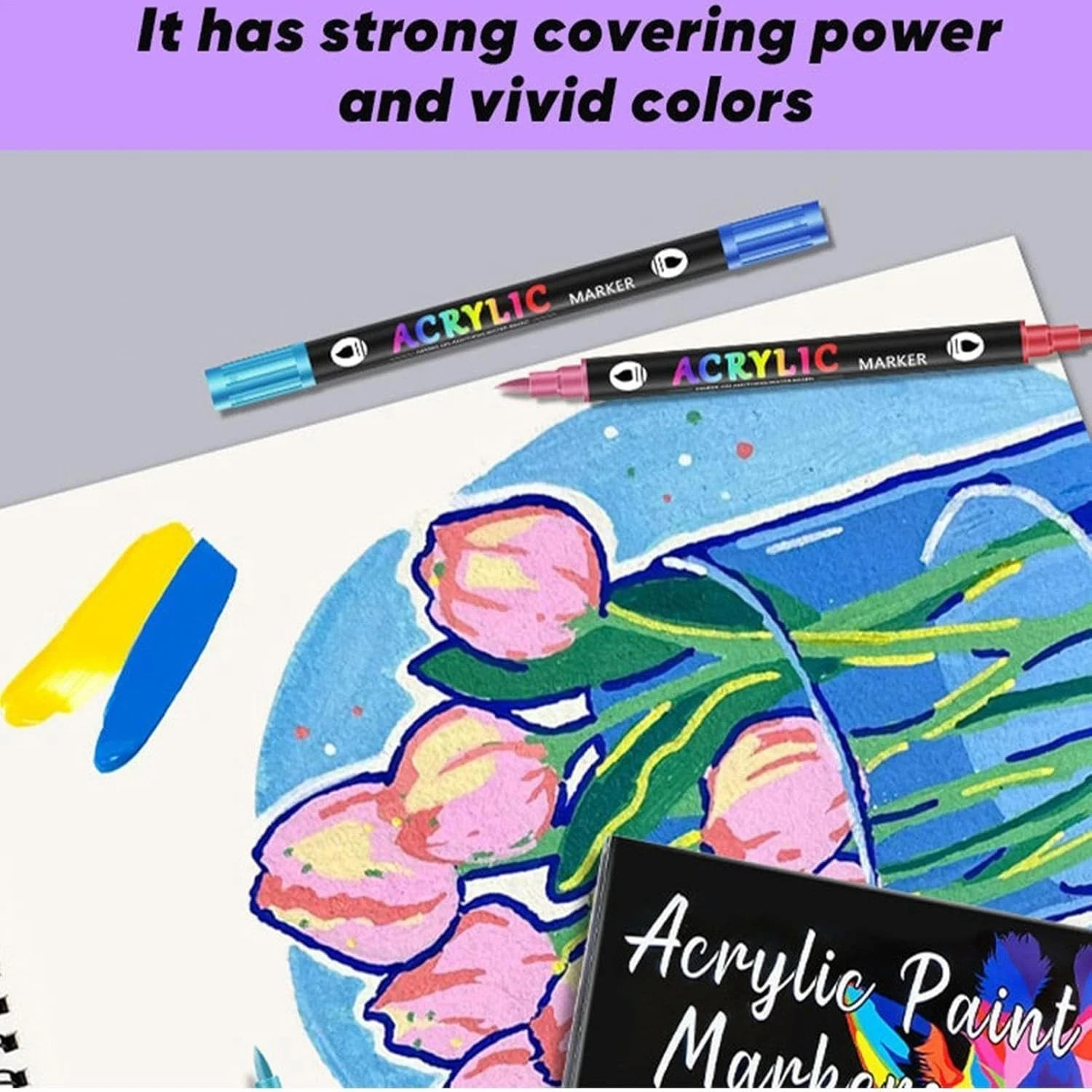 24 Color Acrylic Paint Marker Pen Set Dual Brush Tip Permanent Waterproof Opaque