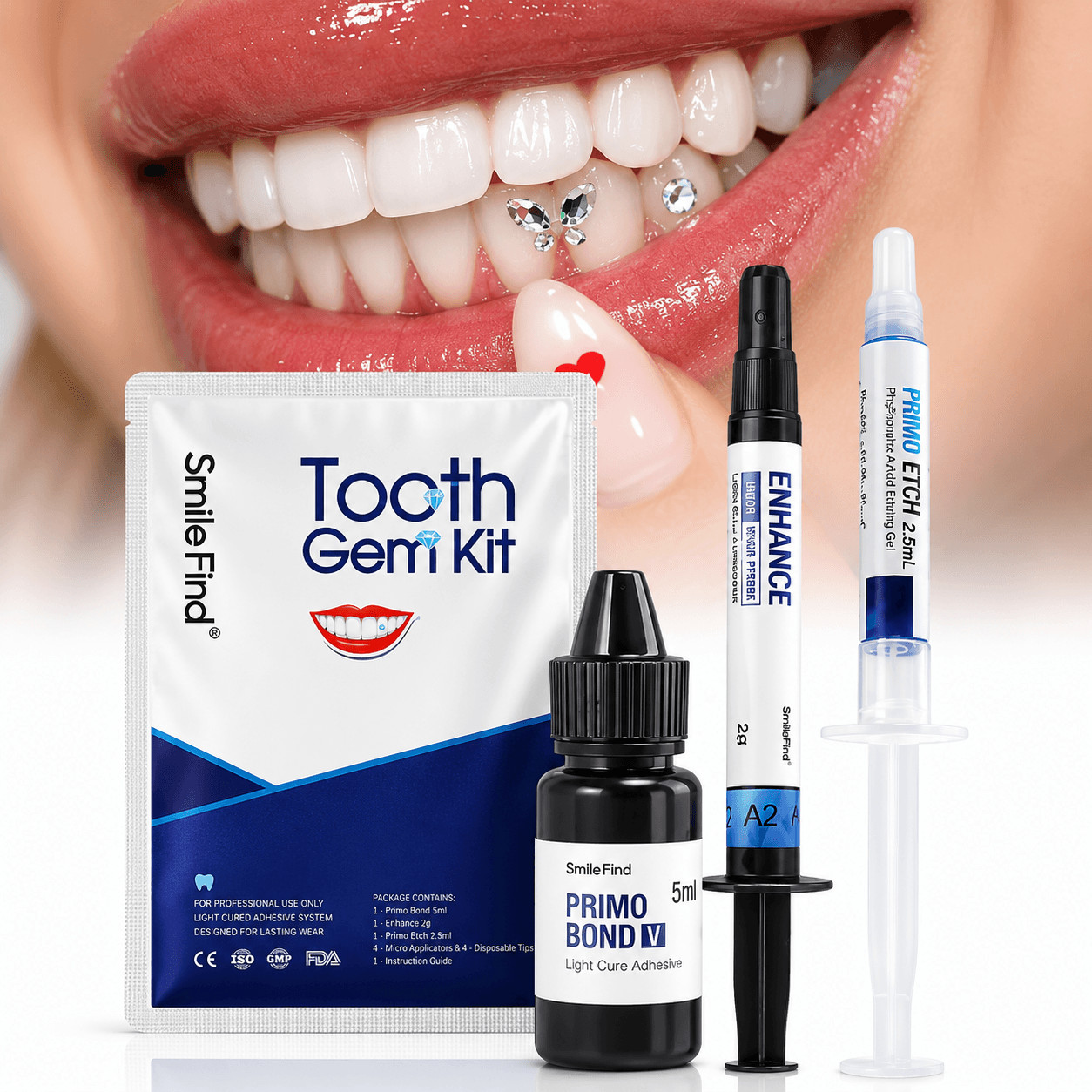 Tooth Gem Glue Kit Professional Adhesive Etch Bond Light Cure Dental Gems
