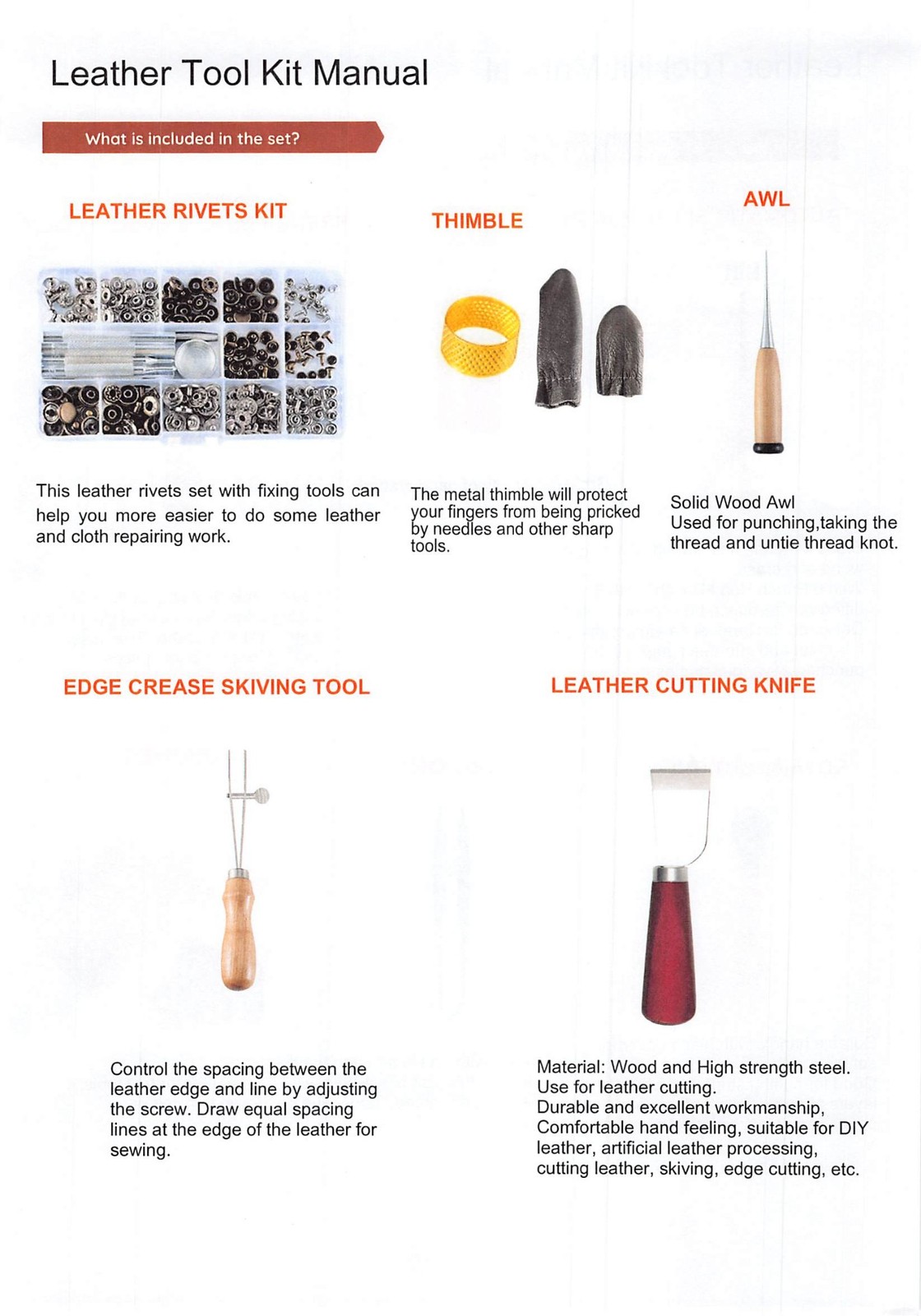 Leather Craft Tool Kit Set for DIY Stitching, Cutting, Skiving & Repair – M0028