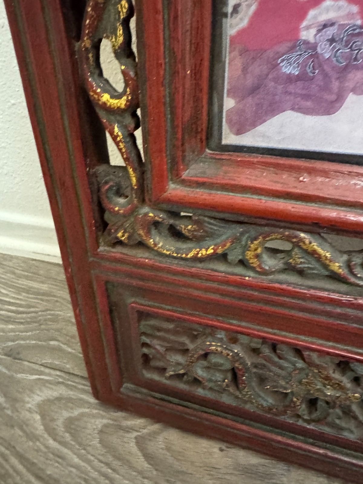 Vintage Chinese Carved Wood Dragon Frame Vertical Asian Wall Art Display Rare