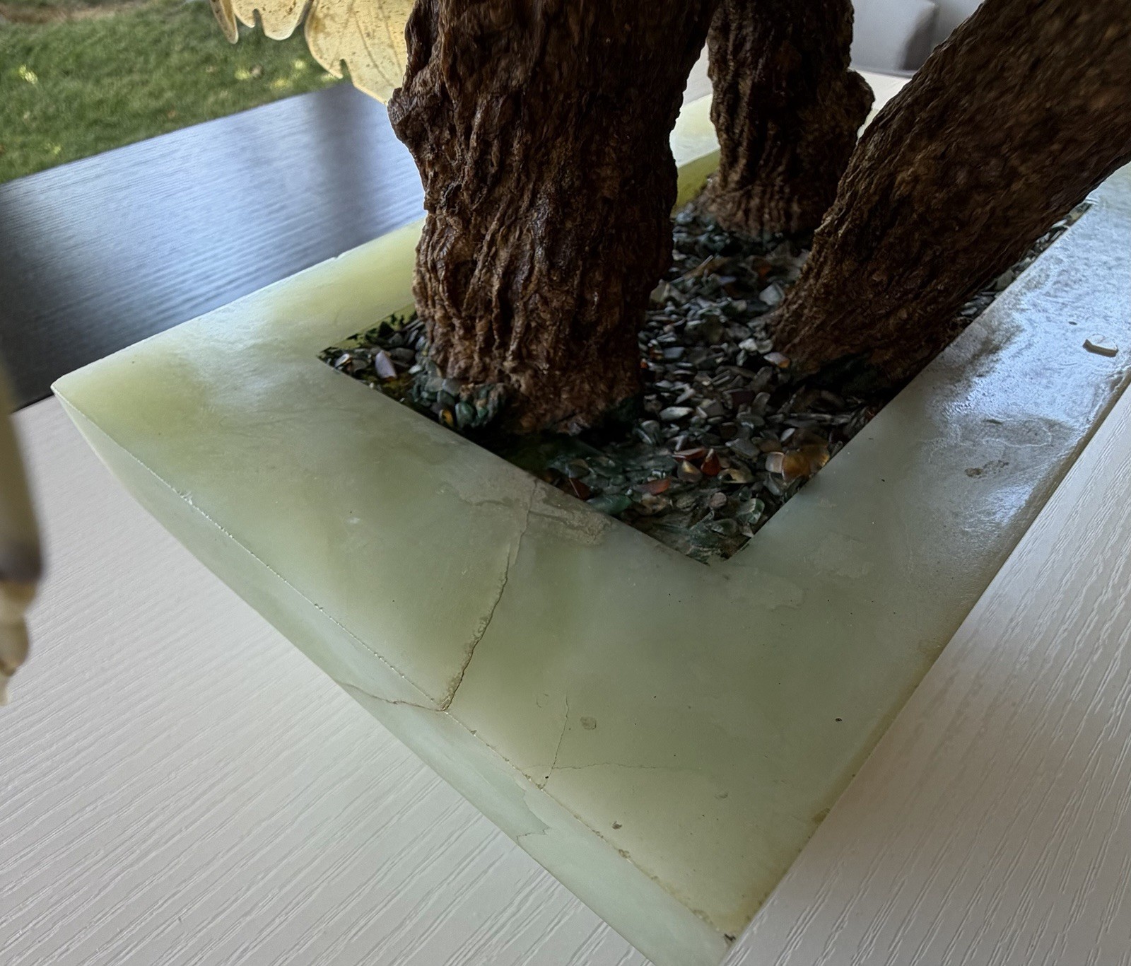 Vintage Chinese Jade & Stone Bonsai Flower Tree Sculpture Asian Decor