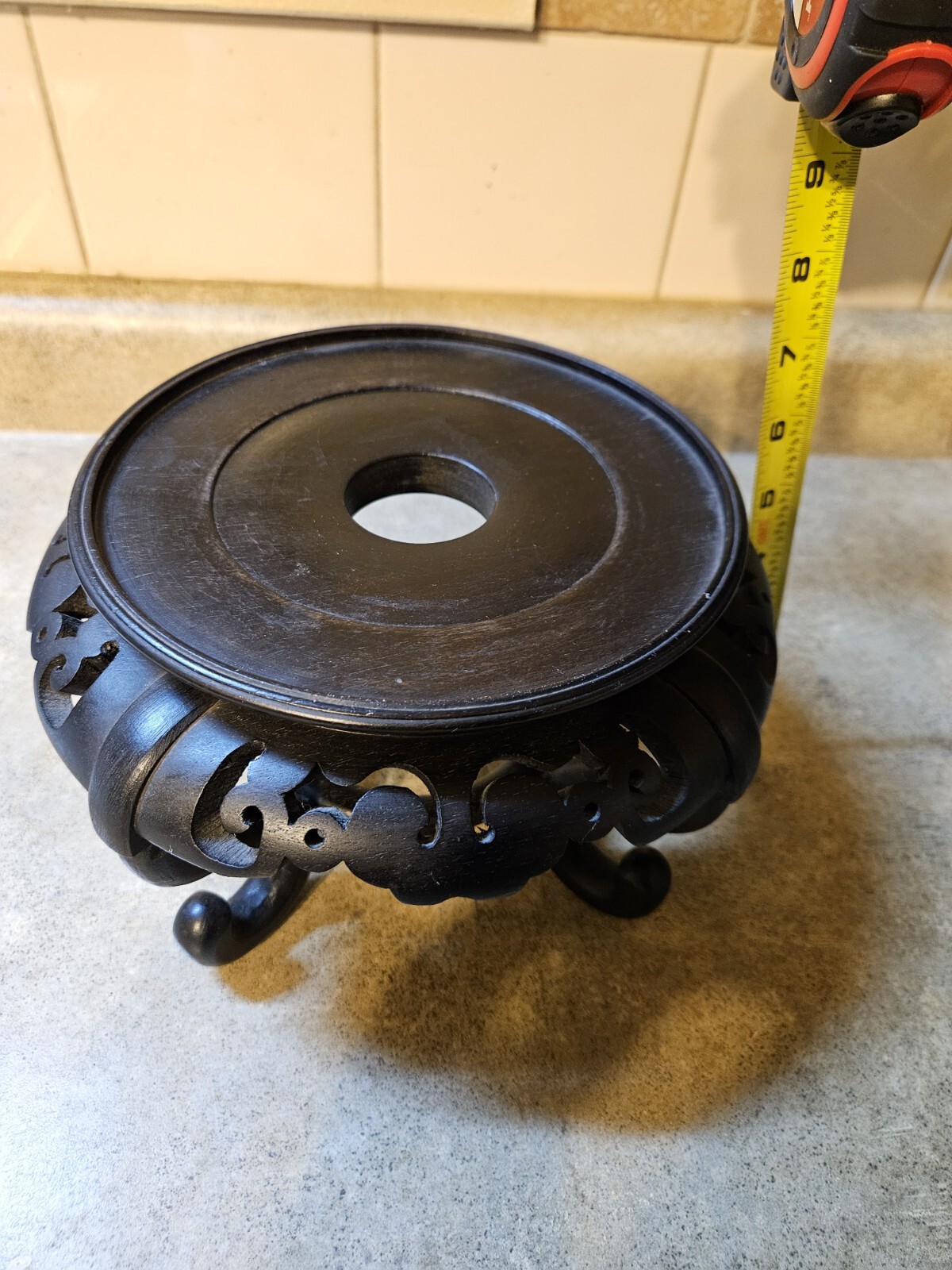 VINTAGE 1900’S ROSE WOOD HONG KONG CHINESE FOOTED DISPLAY PEDESTAL 6″ TALL