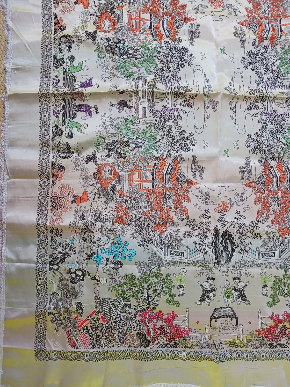 Vtg Large Chinese Embroidered Silk Brocade Wall Hanging Tablecloth Piano Cover