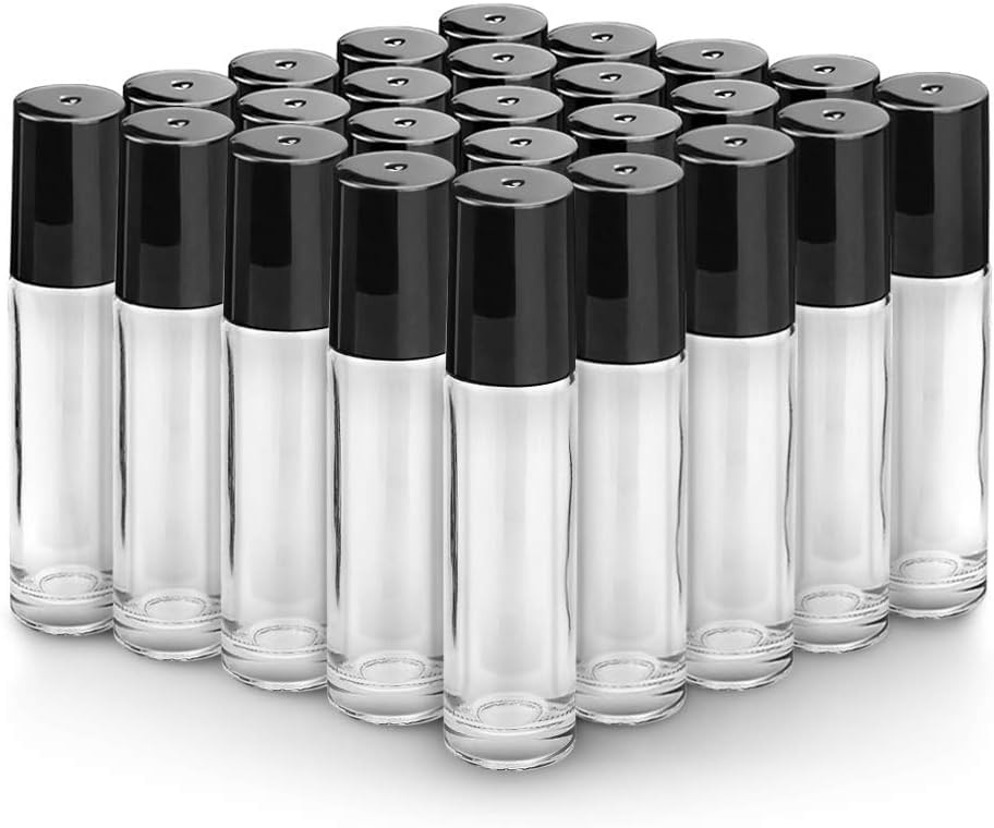 Sungwoo 25pk 10ml Clear Glass Essential Oil Roller Bottles Travel Perfume Lip