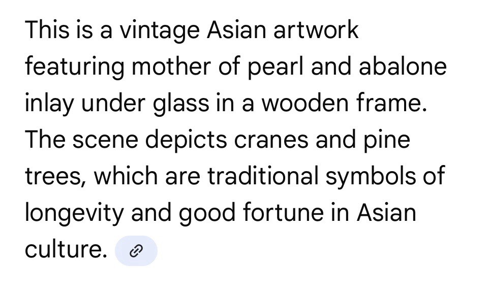 Vtg Asian Crane Birds Mother of Pearl & Abalone Shell Art Wood Framed 14.5”x8.75