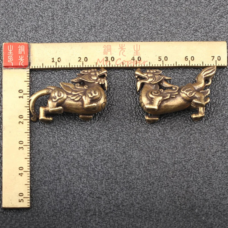 Copper Chinese Mythical Miniature Figurines Ornaments Brass Luck Decorations