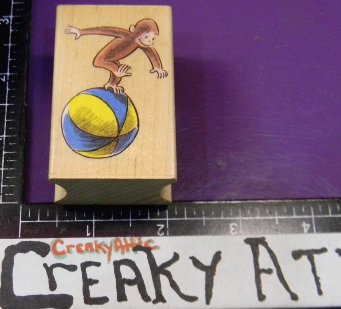 CURIOUS GEORGE MONKEY ON BALL RUBBER STAMP ALL NIGHT MEDIA 996F02 CREAKYATTIC
