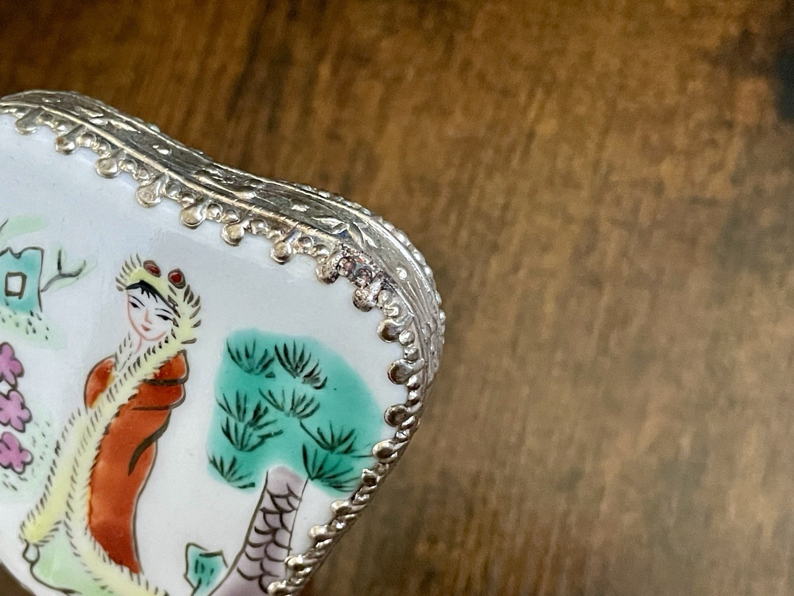 Vintage Mirror Asian Oriental Geisha Woman With Jade Handle Very Good Condition
