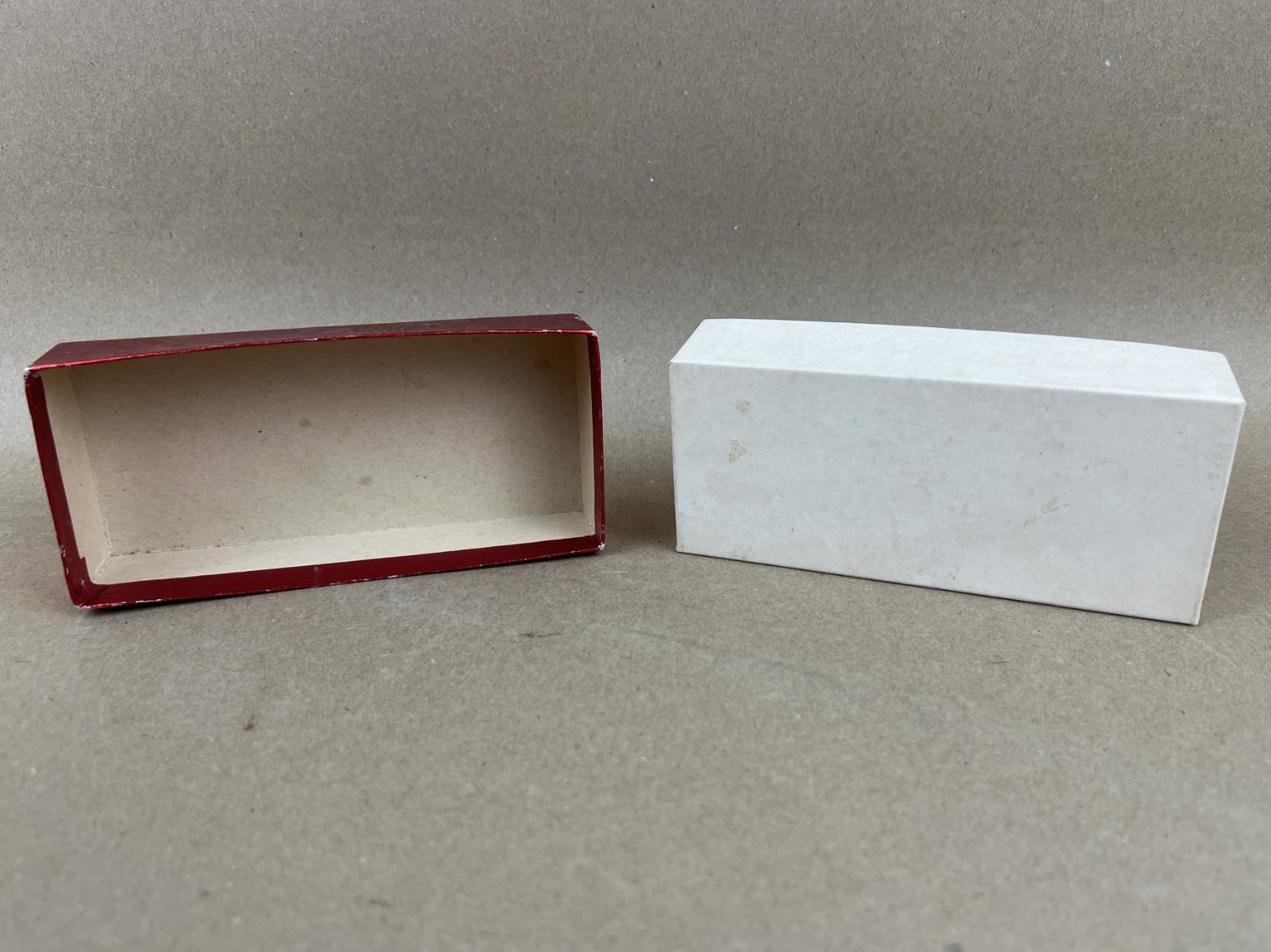 Vintage Chinese laborer tin metalwork with box, toothpick holder perhaps