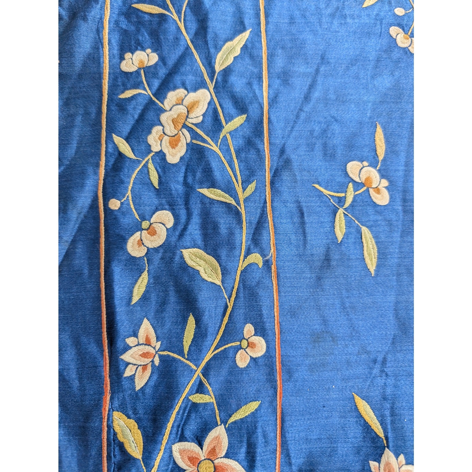 Antique Traditional Chinese Hand Embroidered Floral Silk Fragment 81x28in