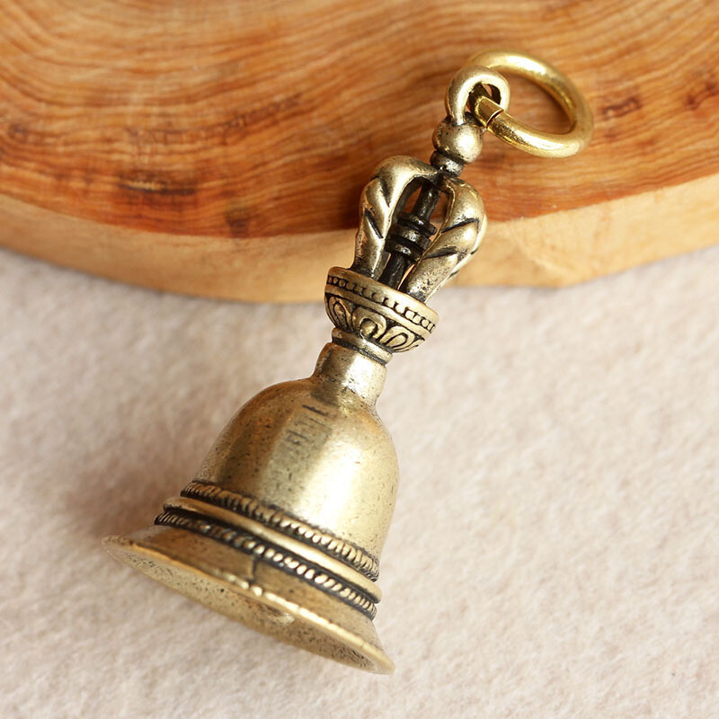 2* Vintage Brass Keychain Pure Copper Bronze Bell Small Pendant Car Key