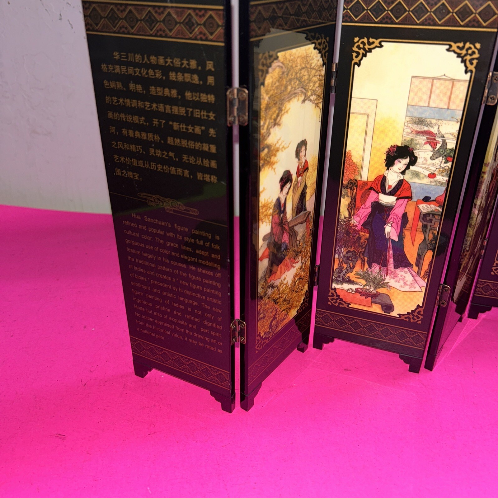 Chinese Table Top 6 Panel Folding Screen Decor Mini screens-Qiong Lou Qing Yun
