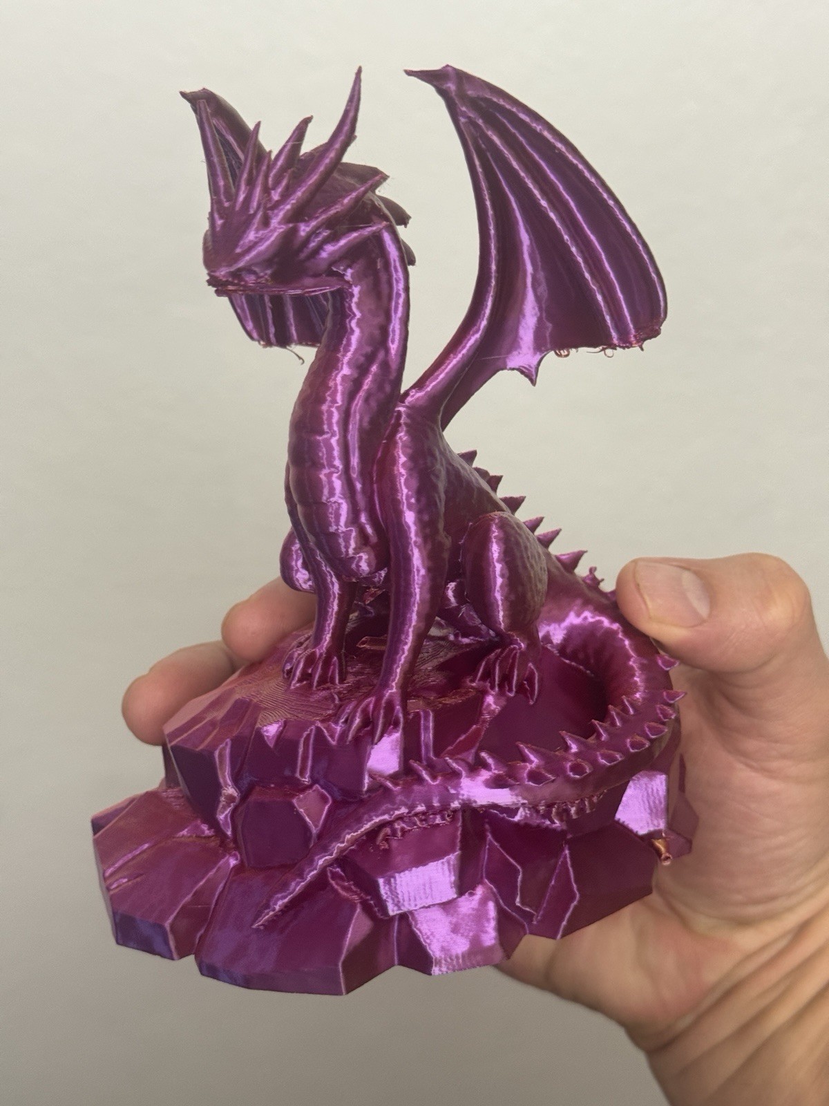 BICOLOR Dragon Figurine (Violet & Gold) Mouth Damaged! – H 6.5” × W 5” × D 4.5”