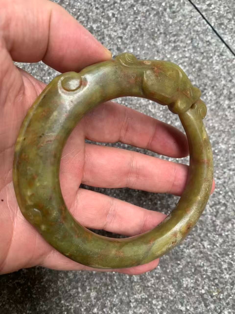 Large Rare Chinese Old Jade Hand Carved *Dragon* Bangle Bracelet !!!