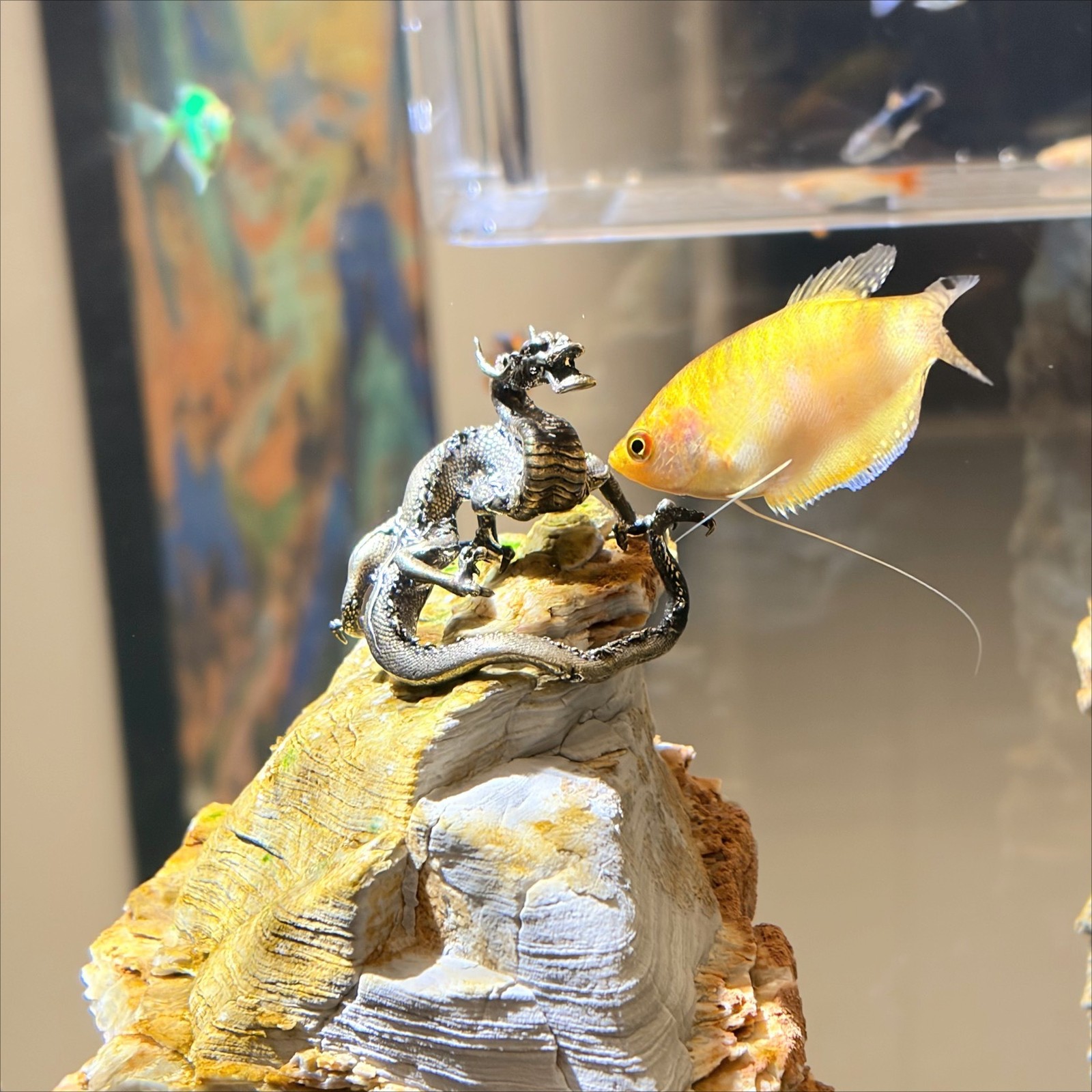 Brass Dragon Statue Mini Landscape Bonsai Fish Tank Rockery Decor Ornament