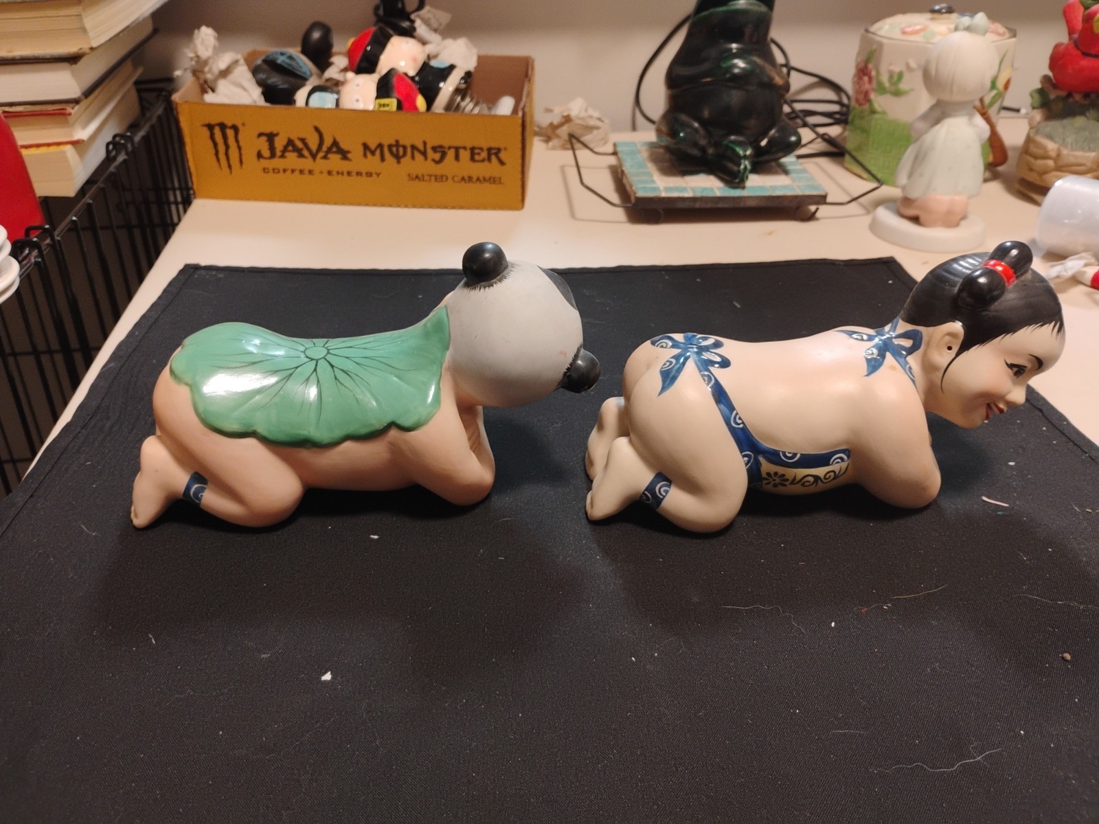 Pair OfVtg Chinese Pillows/Head Rest Girl Figurines/8″ Long