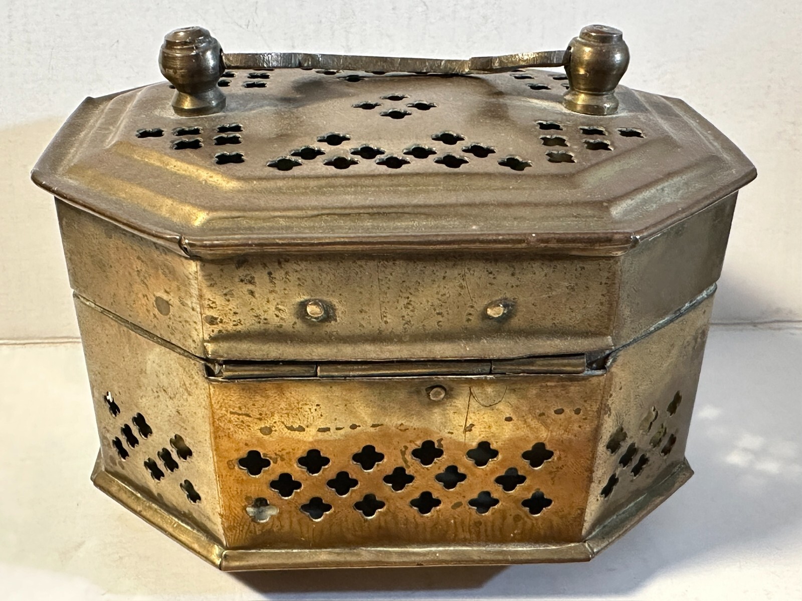 Vintage Brass pierced Cricket Cage. Trinket Box 4.5″ L x 3.25″ W x 3.5″ T