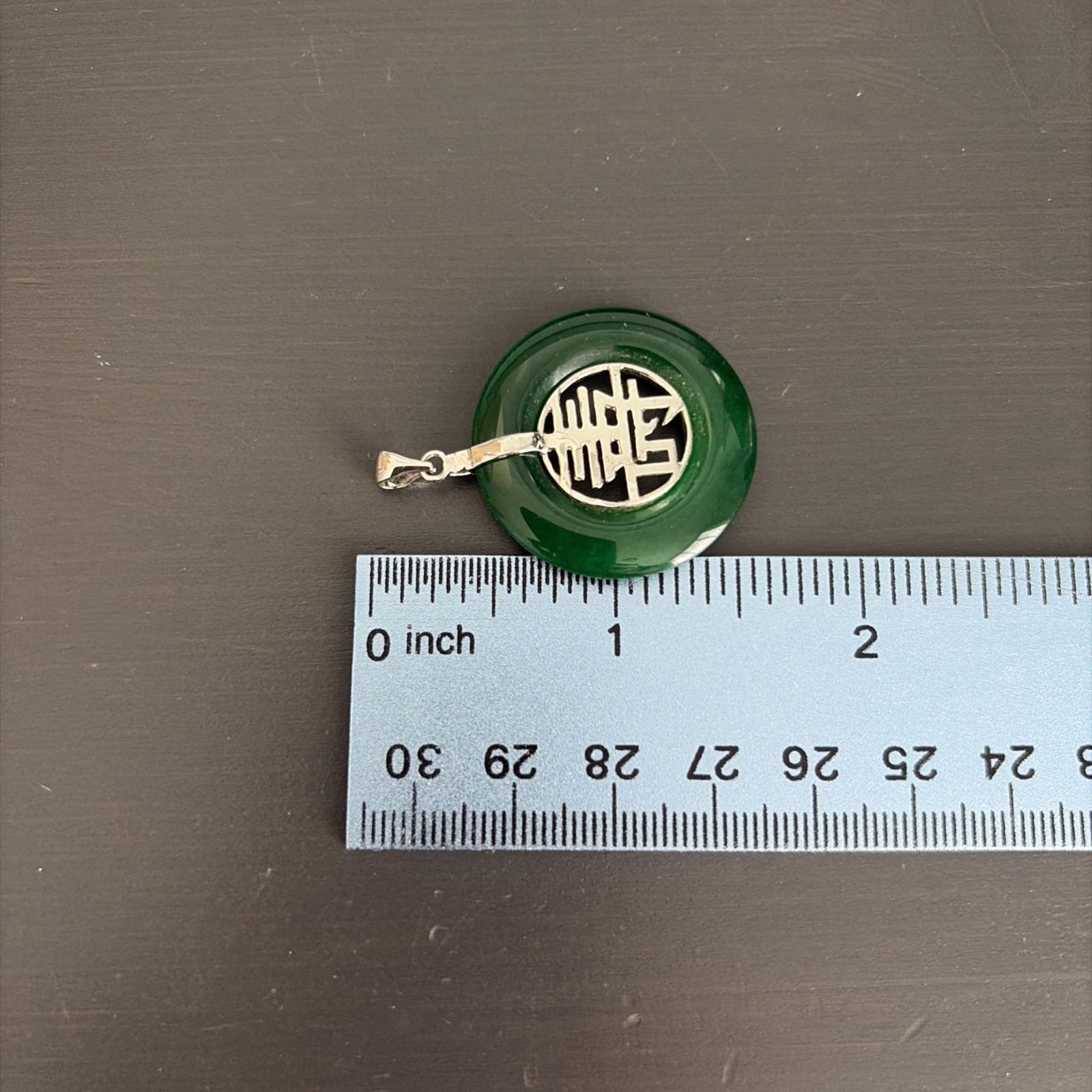 JADE PI Donut Pendant with Chinese Longevity Symbol Shou White 18K GF