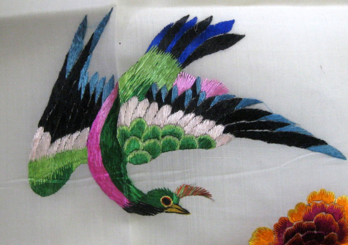 Vintage Silk Embroidery Peacock & Phoenix Chi Wen Silk Weaving Co. Hong Kong