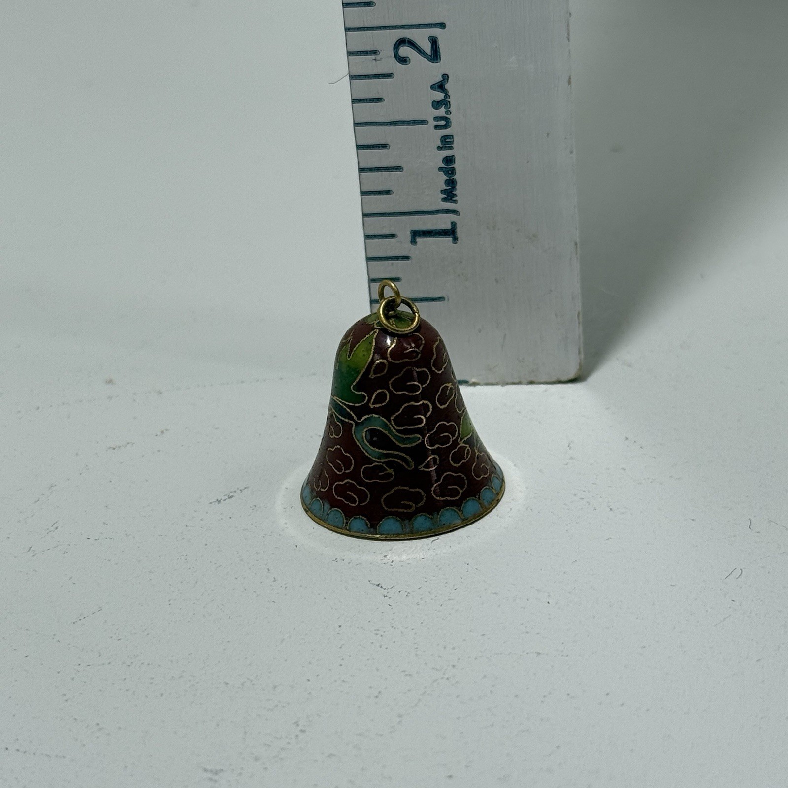 Vintage Cloisonne Floral Bell Ornament Asian Oriental Chinese Cottage Decor