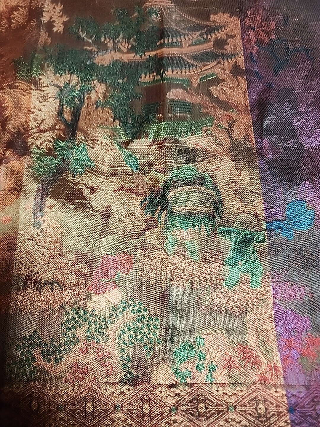 Vintage Oriental Silk Brocade Table Cloth/wall Hanging. Reversable Pattern