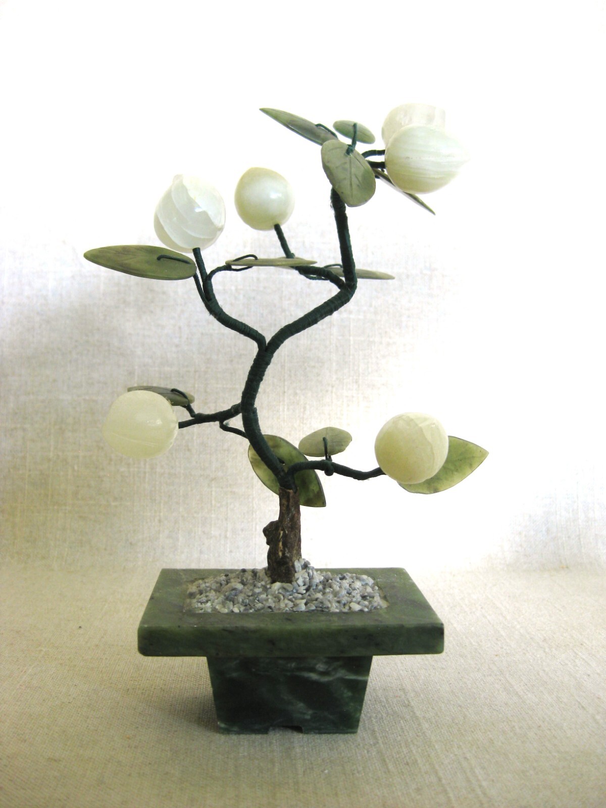 Vintage Carved Stone Flowering Bonsai Tree Sculpture Asian Style Home Décor