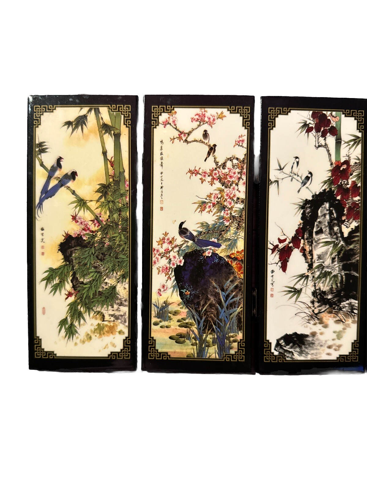 Asian 6 Panel Screen. Chinese Home Decor Birds & Flowers By Niao Yu Hua Xiang