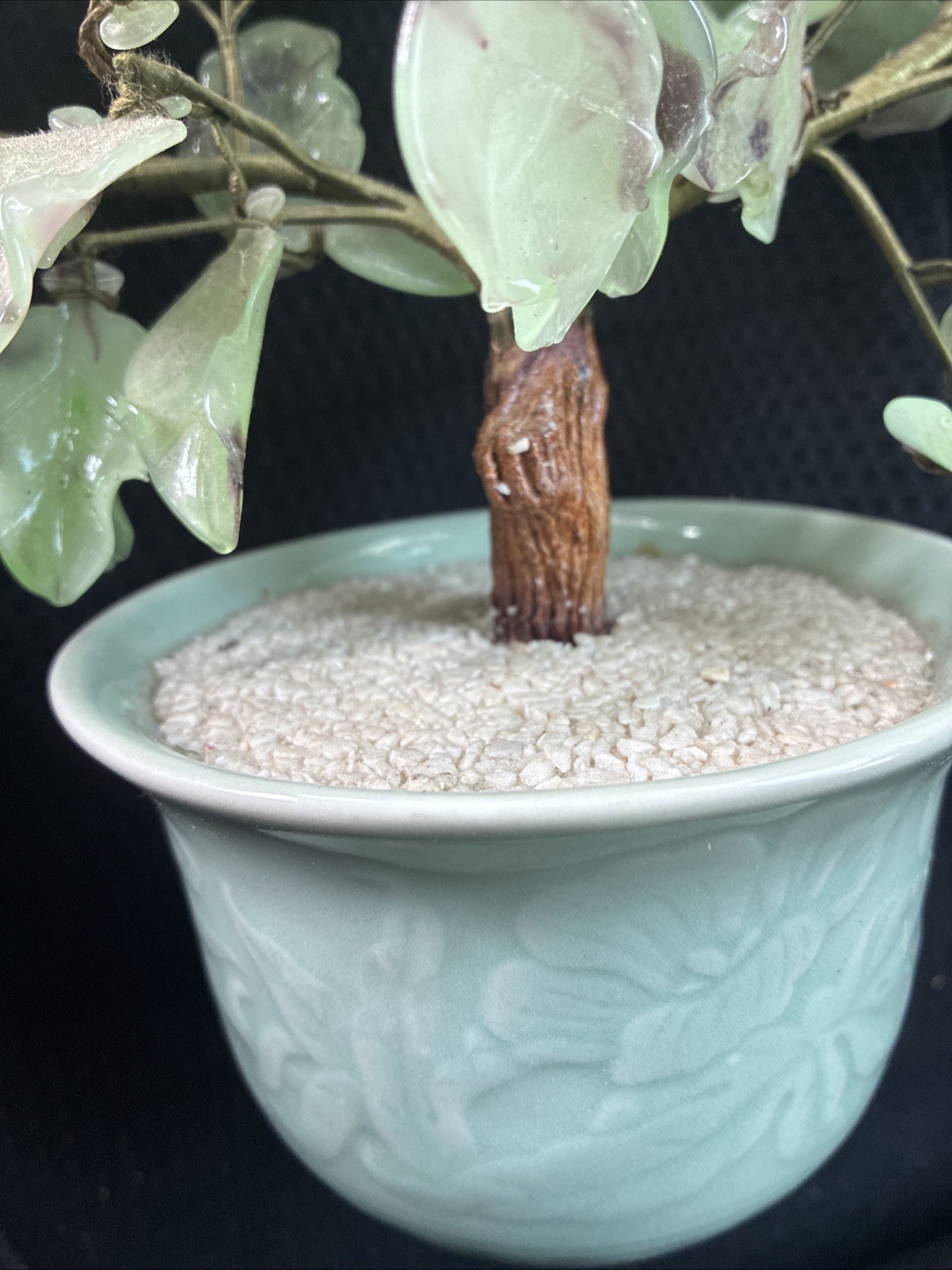 CHINESE ANTIQUE JADE BONSAI TREE MULTI COLOR FLOWER BLOSSOMS VTG GLASS FLOWERS