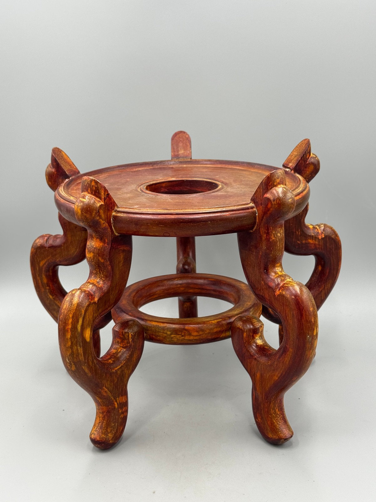Vintage Chinese Hardwood Five Leg Stand Curved Leg Fishbowl Display Base 8.5”