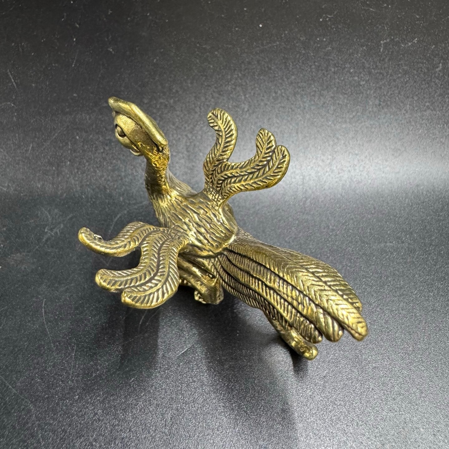 Vintage Solid Brass Phoenix Mini Figurine Chinese Feng Shui Auspicious Bird Desk