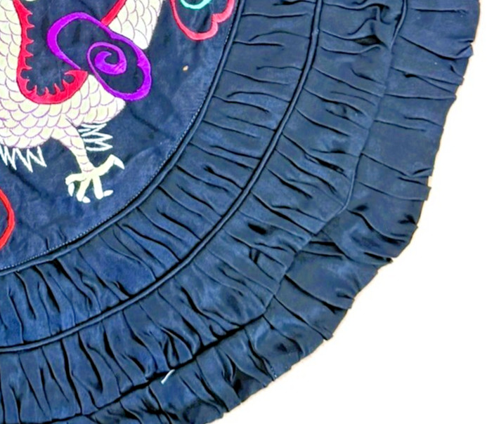 1980s Vintage Chinese Silk Pillow Black with Embroidered Phoenix and Dragon 21″