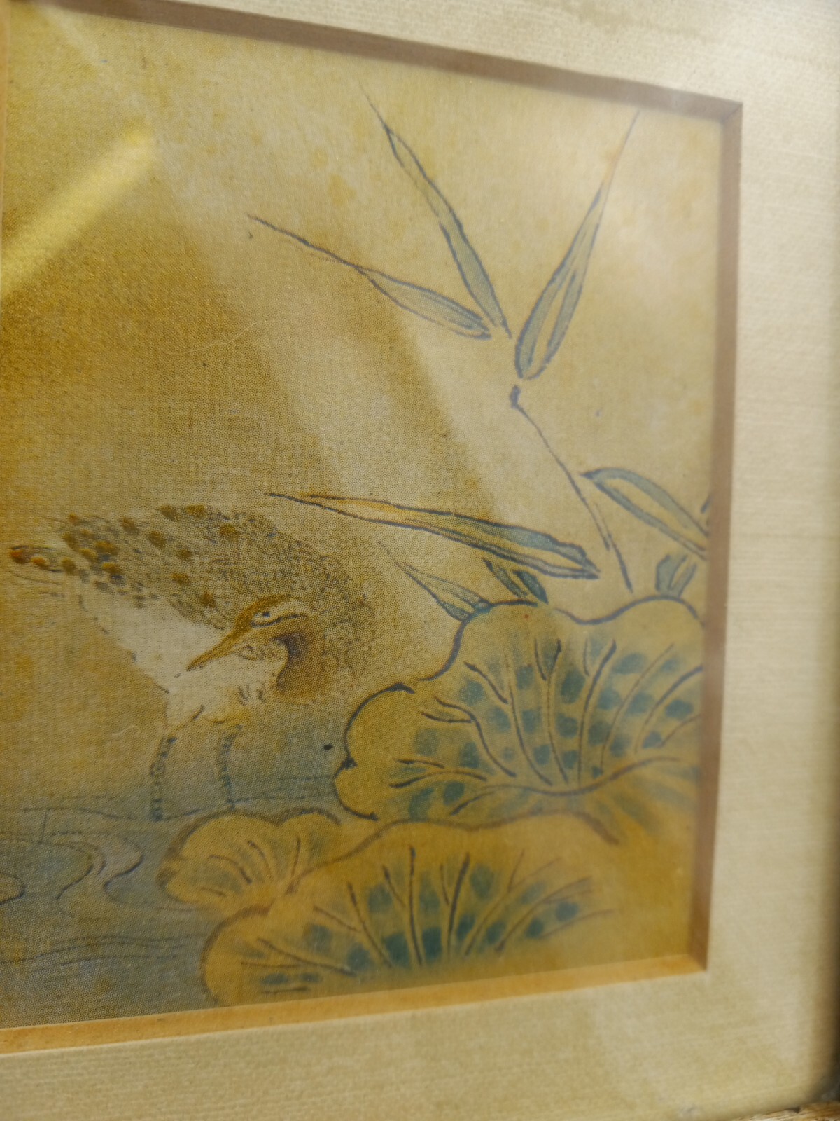 Vintage Bamboo Framed Bird Print Asian Art Home Wall Mid Century 5.4″ x 4.6″