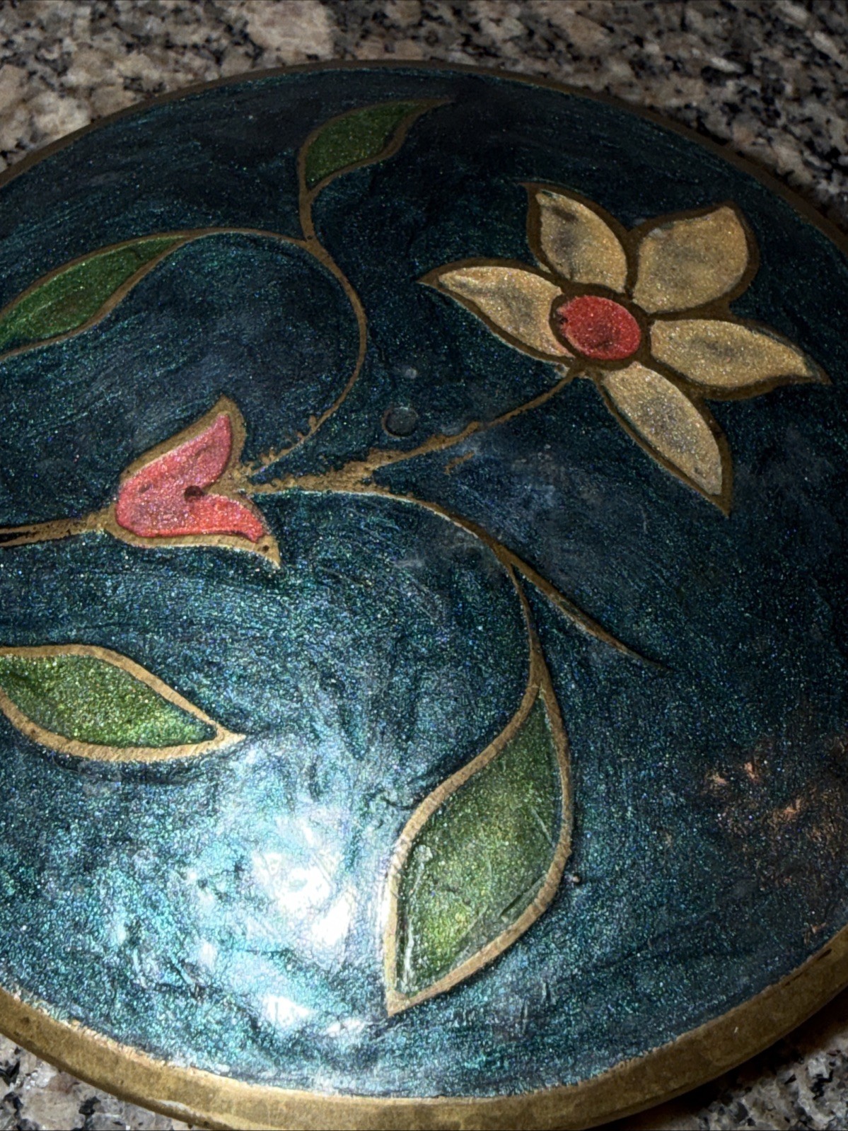 VTG SMALL BLUE & MULTI-COLOR FLOWER CHINESE ENAMELED TRINKET DISH
