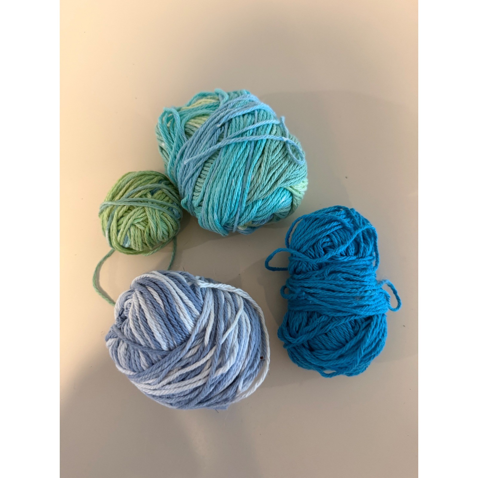 Assorted Blue and Green Cotton Yarn Bundle 4 Skeins Variegated and Solid Craft