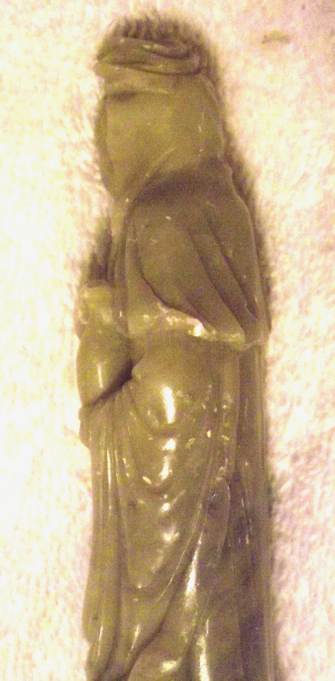 Vintage Chinese Hand Carved Jadeite Statue Figurine Woman w/Jug on Pedestal S