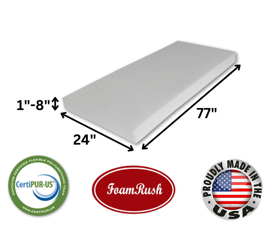 FoamRush 24″ x 77″ High Density Upholstery Foam Bench Cushion Medium Firm USA