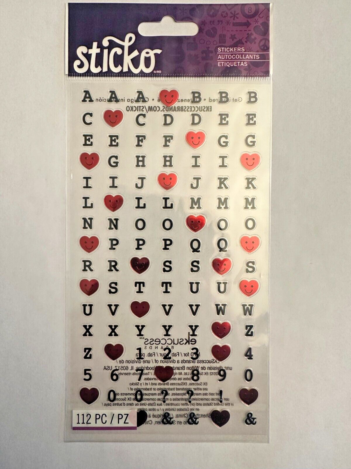 Sticko Happy Heart Alpha and Numbers Stickers Planner Teacher Supply Crafts NEW!