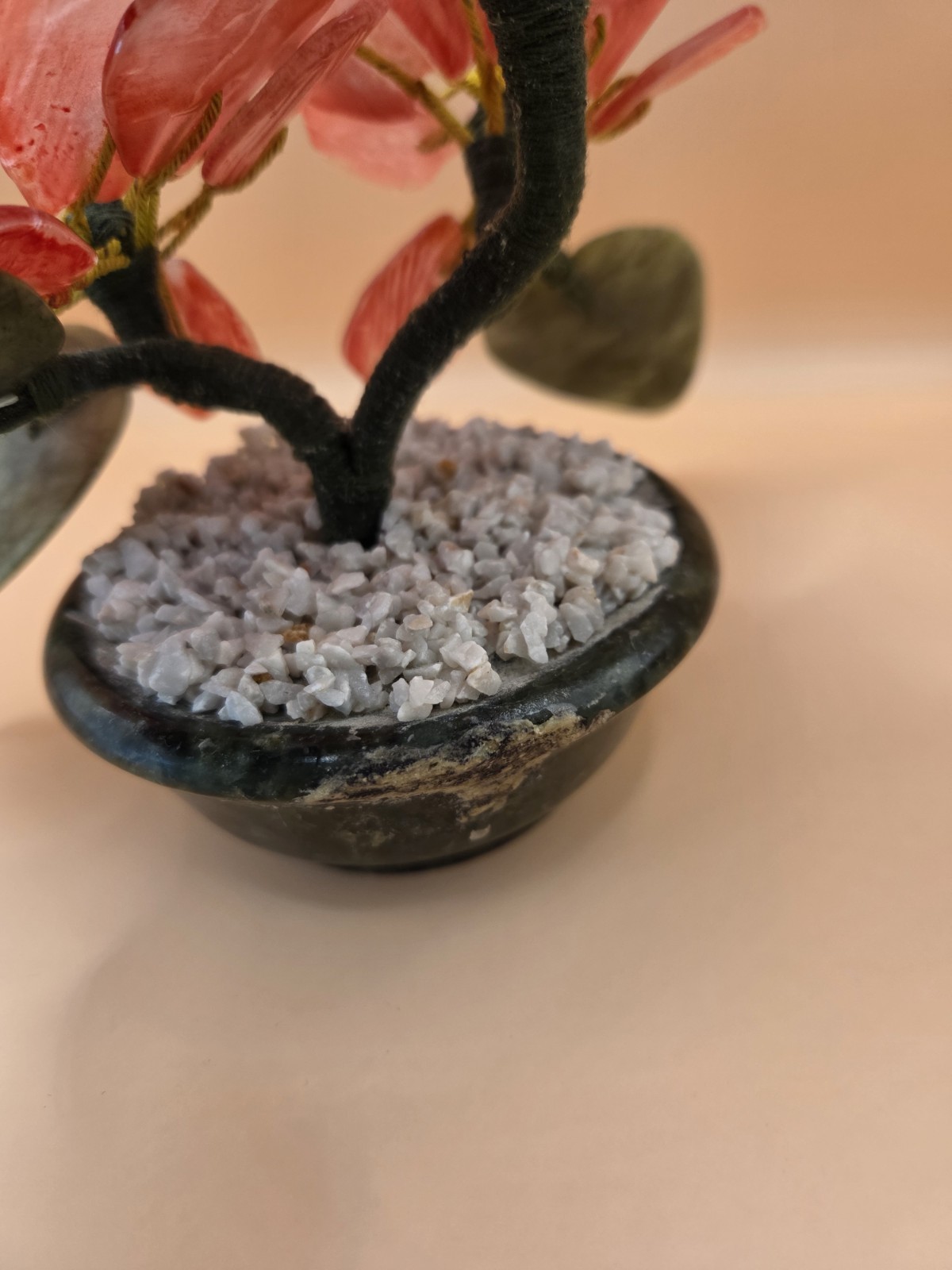 Vintage Oriental Asian Carved Jade Flower Bonsai Tree