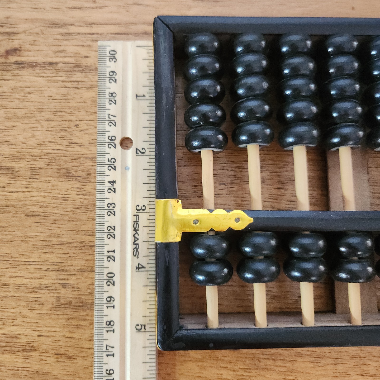 Vintage Lotus Flower Brand Chinese Abacus 13 Rods 91 Beads Wood Brass Suanpan