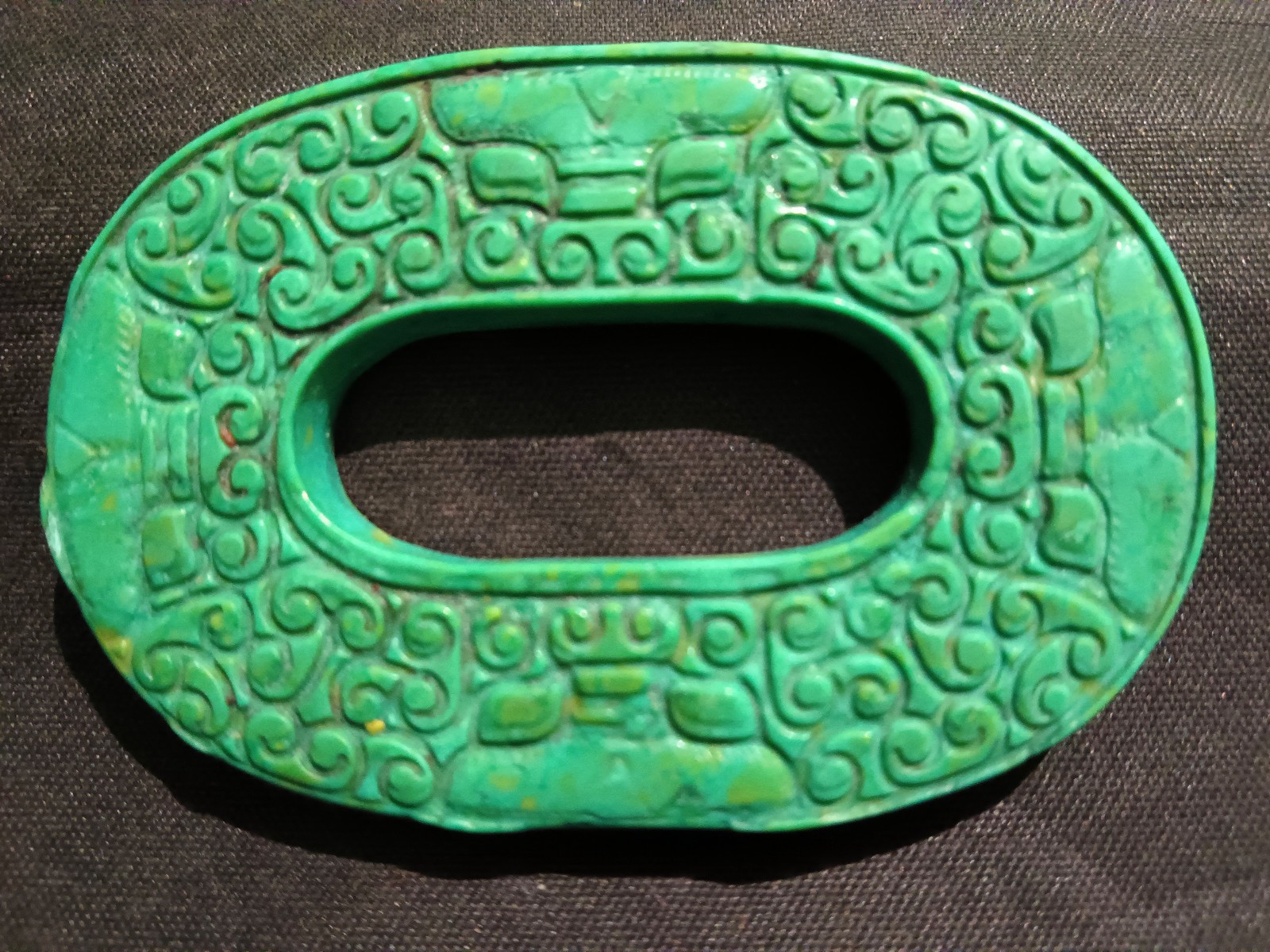 Good Quality Chinese Old Turquoise Hand Carved Bi 2Faces Pendant