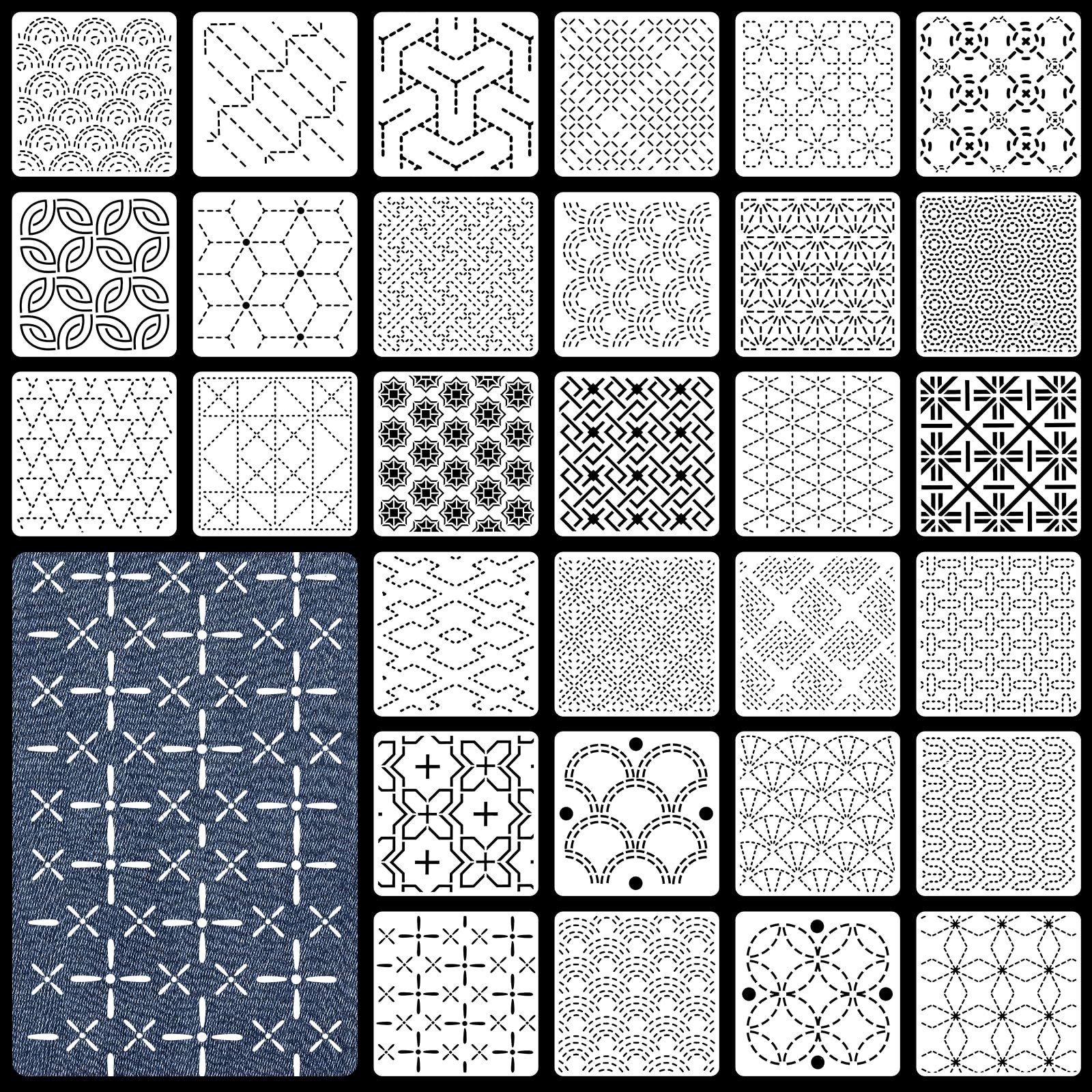 30 Pcs Plastic Sashiko Stencil 4.7 X 4.7 Inch Geometric Sashiko Pattern Template